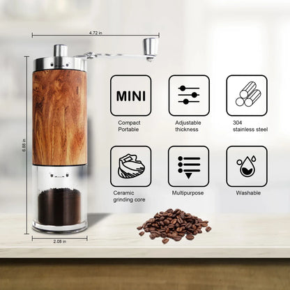 AGCAN Manual Coffee Grinder Portable Coffee Bean Mill Grinders with Ceramic Burr, 304 Stainless Steel Hand Crank - Fine Coarse Adjustable - for Outdoor, Travel, Espresso
