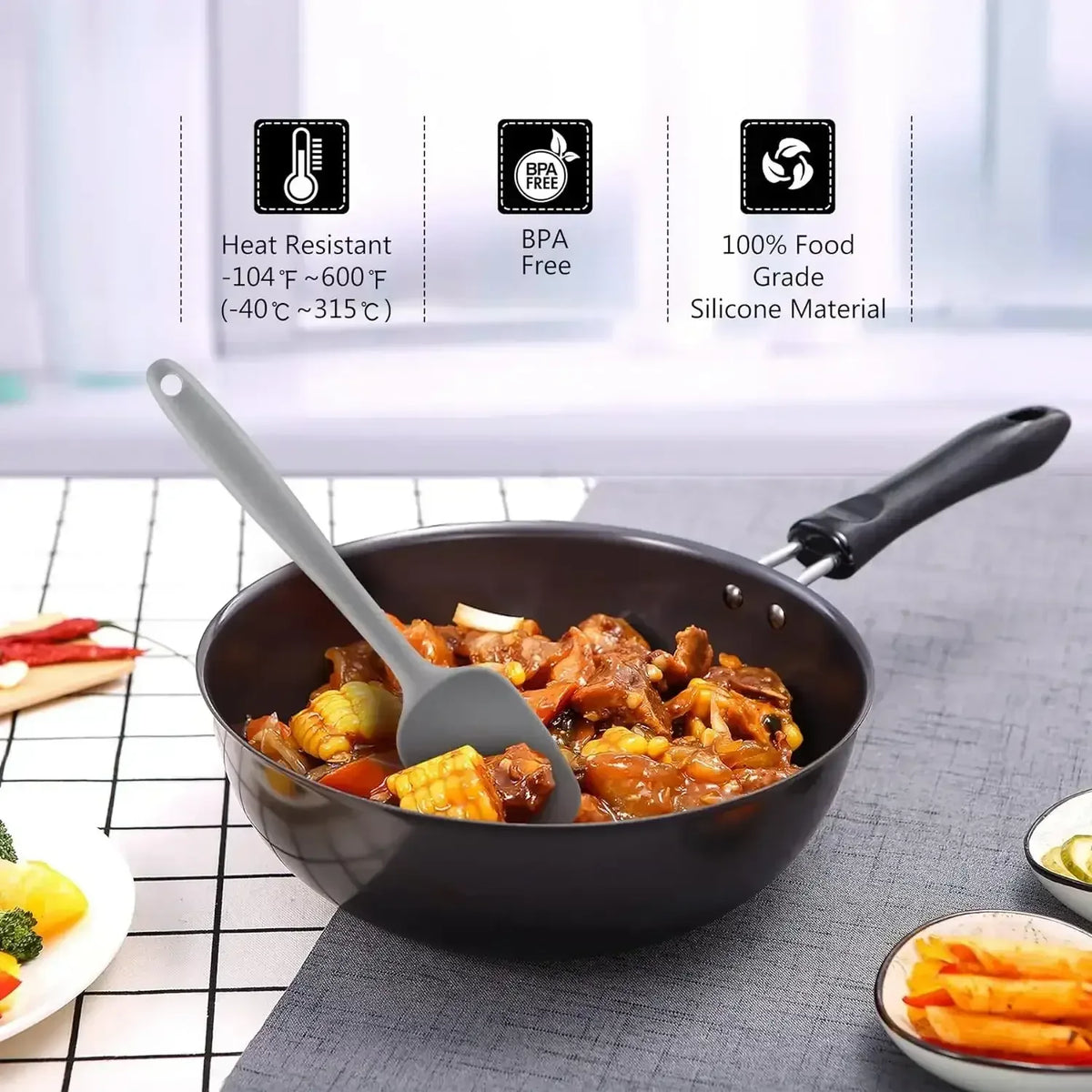 Food Grade Silicone Rubber Spatula Set for Baking, AOKIWO 5Pcs Cooking Utensil Set, High Heat Resistant Non Stick Dishwasher BPA-Free