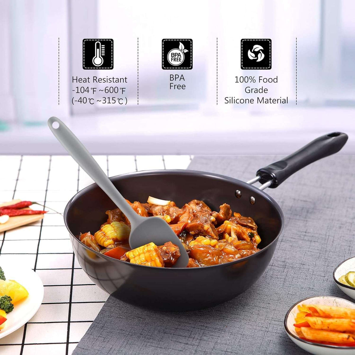 Food Grade Silicone Rubber Spatula Set for Baking, TAIMASI 5Pcs Cooking Utensil Set, High Heat Resistant Non Stick Dishwasher BPA-Free-Gray