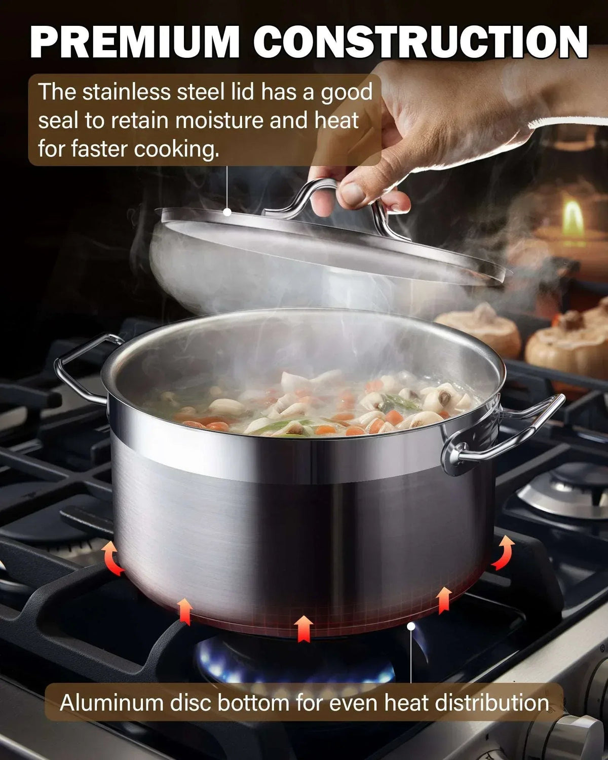 Cooks Standard Stainless Steel Dutch Oven Casserole Pot with Lid, 6-Quart Professional 18/10 Stainless Steel Stock Pot, Casuelas de Acero Inoxidables