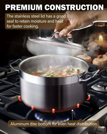 Cooks Standard Stainless Steel Dutch Oven Casserole Pot with Lid, 6-Quart Professional 18/10 Stainless Steel Stock Pot, Casuelas de Acero Inoxidables