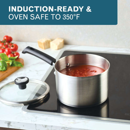 Farberware TrueCook Stainless Steel Induction Saucepan with Lid, 3-Quart, Silver