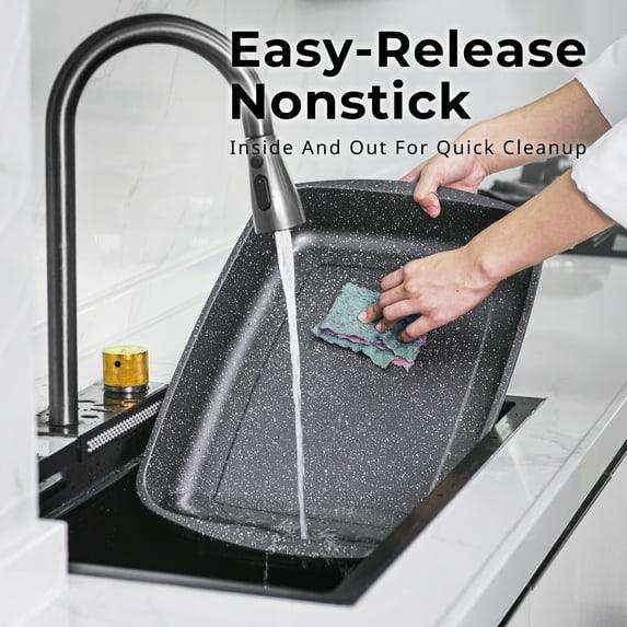 Mainstays Rectangle 18.9" Non-Stick Carbon Steel Grey With Speckle Roaster Pan & Wire Rack Gauge on 0.5 mm Thickness