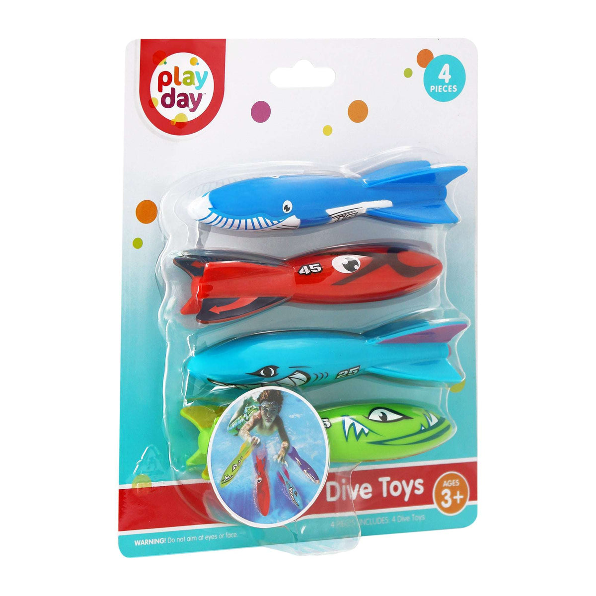 Play Day Diving Torpedoes 4-Pack Kids Pool Dive Toys Underwater Summer Family Fun, Ages 3+
