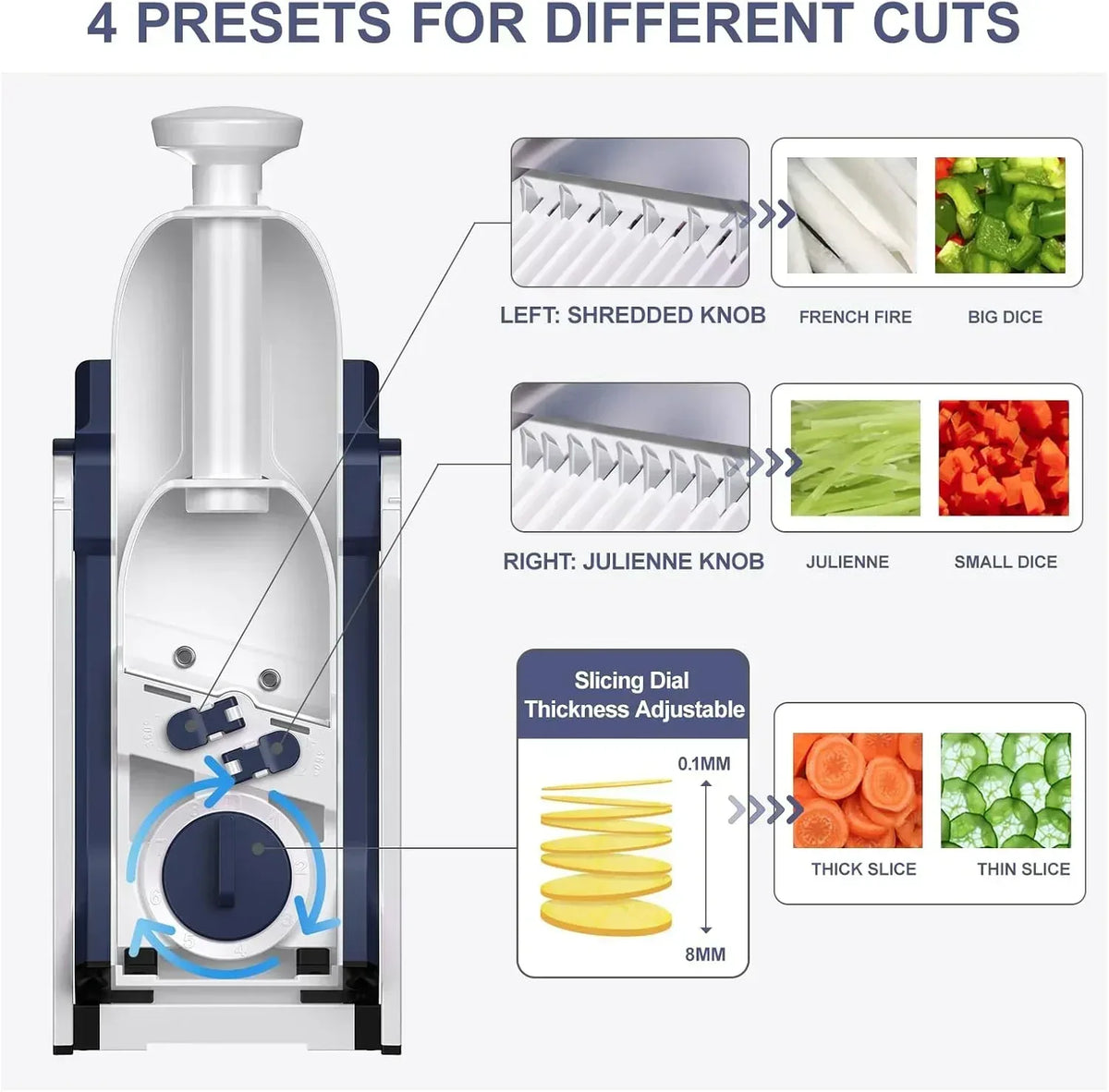 Mandoline Slicer for Vegetables Fruits, Adjustable Thickness Stainless Steel Food Cutter & Chopper, Safe and Quick Meal Preparation