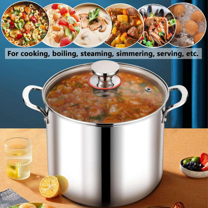 Coliware 12QT Stainless Steel Stock Pot with Glass Lid, 18/10 Food-Grade Material, 3-Ply Bottom, Induction Compatible, Dishwasher Safe
