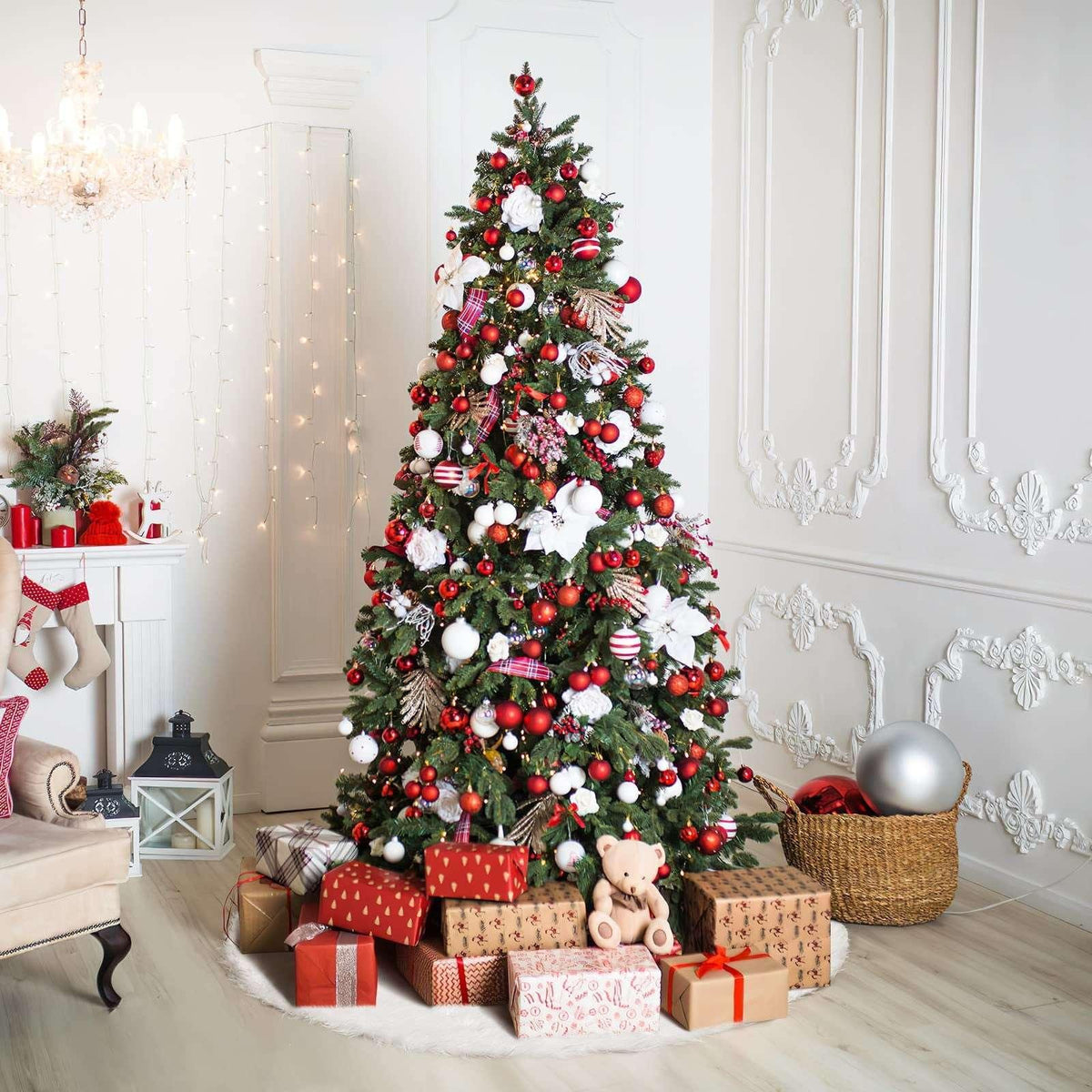 DAKIMOE Christmas Tree Skirt White Plush Skirts Xmas Decorations for Merry Christmas Party Faux Fur, 30 inches