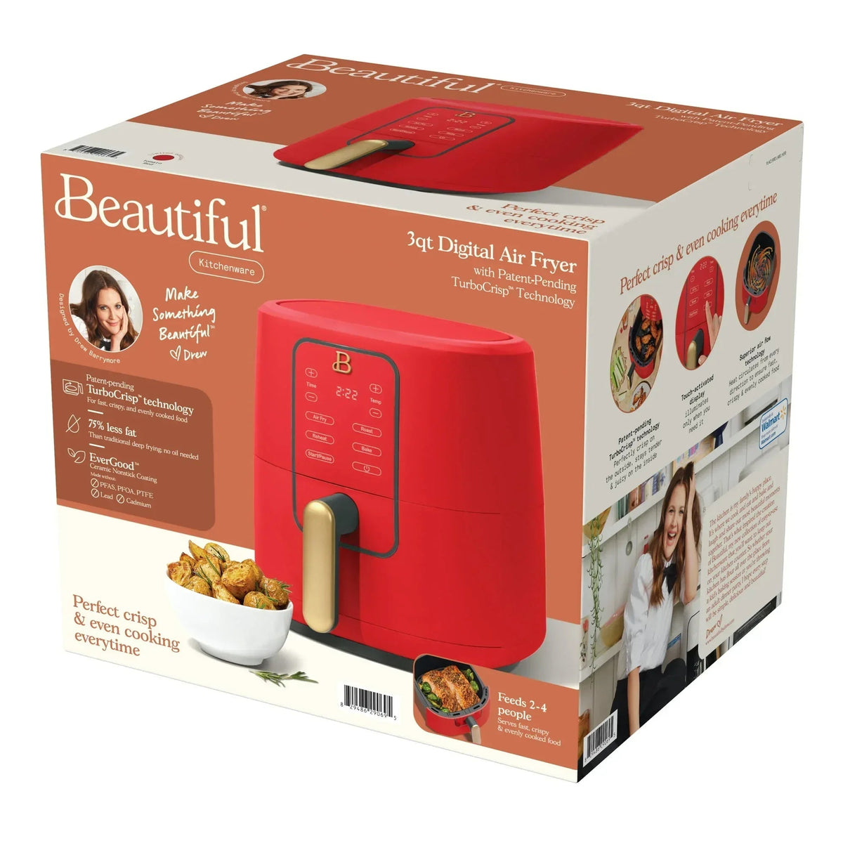 Beautiful 3 Qt Air Fryer with TurboCrisp Technology, EverGood Ceramic Nonstick Coating, Thyme Green by Drew Barrymore