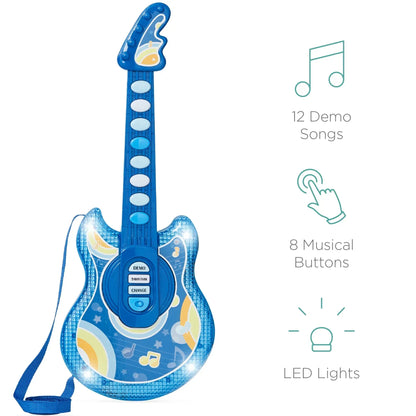 Best Choice Products 19in Kids Flash Guitar, Pretend Play Musical Instrument Toy for Toddlers w/ Mic, Stand