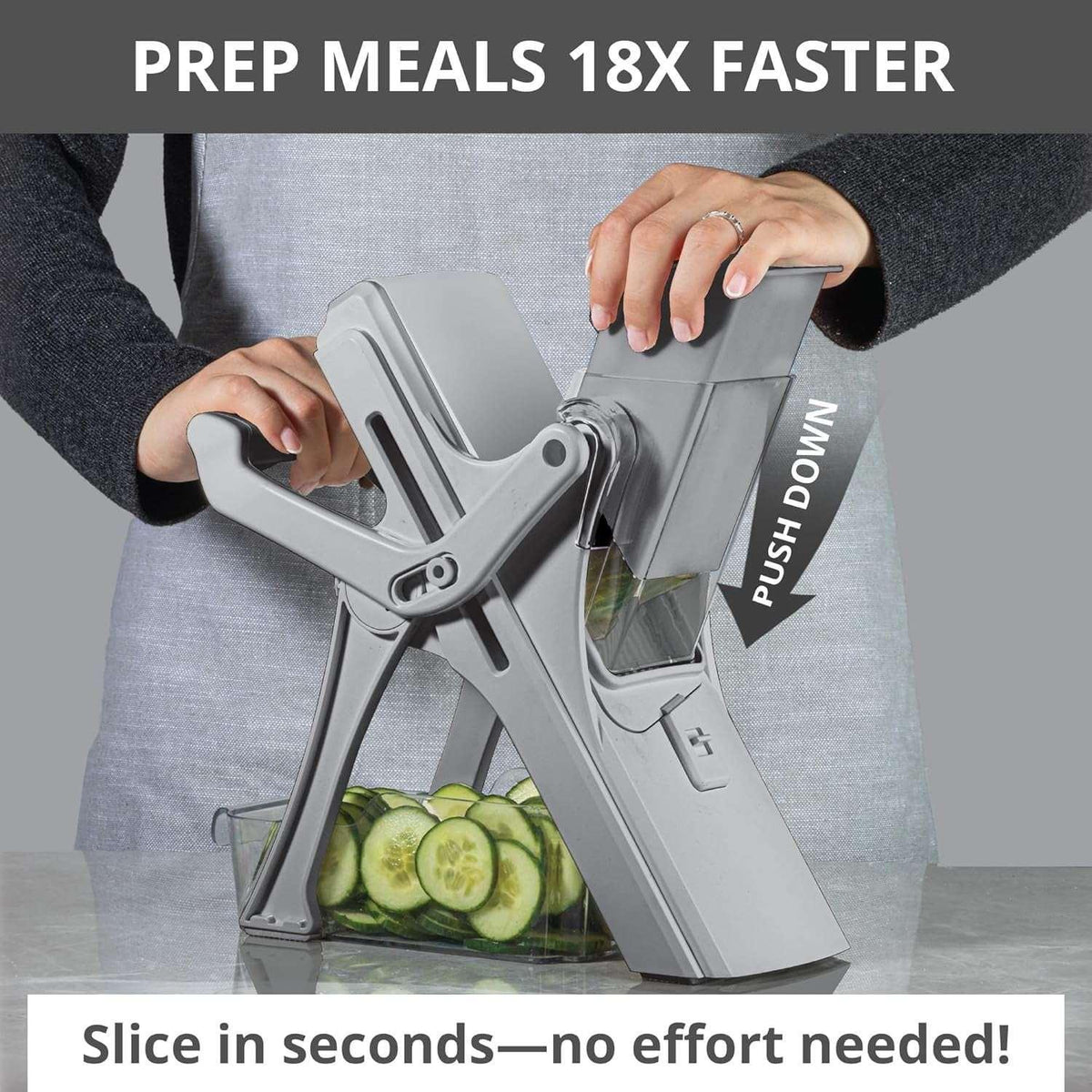 Emson Mandoline Slicer for Kitchen, All in 1 Mandolin Slicer for Food Works as Potato Slicer, Vegetable Slicer, Mandoline Food Slicer, French Fry Cutter with 5 Blades and Storage Container, Gray