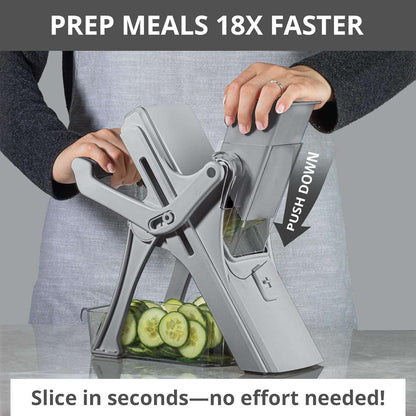 Emson Mandoline Slicer for Kitchen, All in 1 Mandolin Slicer for Food Works as Potato Slicer, Vegetable Slicer, Mandoline Food Slicer, French Fry Cutter with 5 Blades and Storage Container, Gray