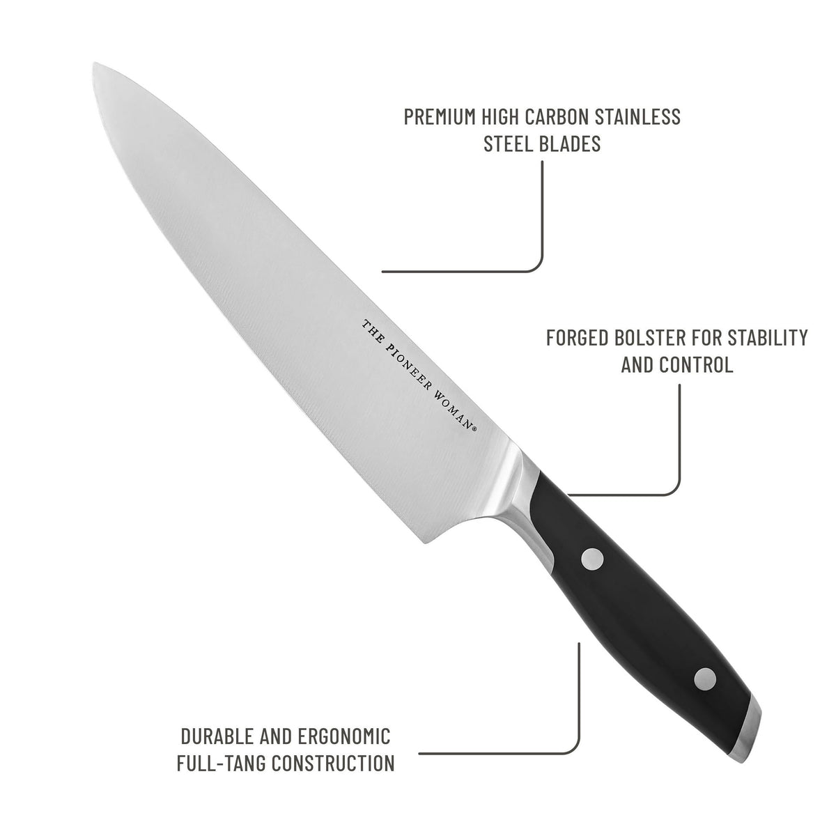 The Pioneer Woman 14-Piece Knife Block Set Stainless Steel Knives with Ergonomic Handle, Black