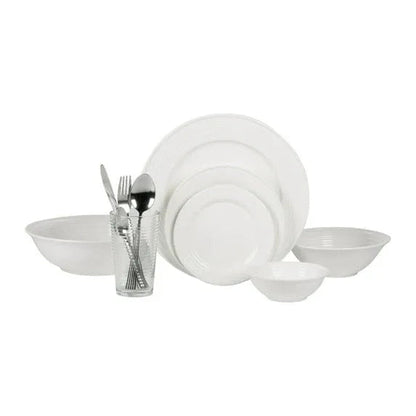 10 Strawberry Street Nova White Round 62-Piece Stoneware Dinnerware Set, Service for 6