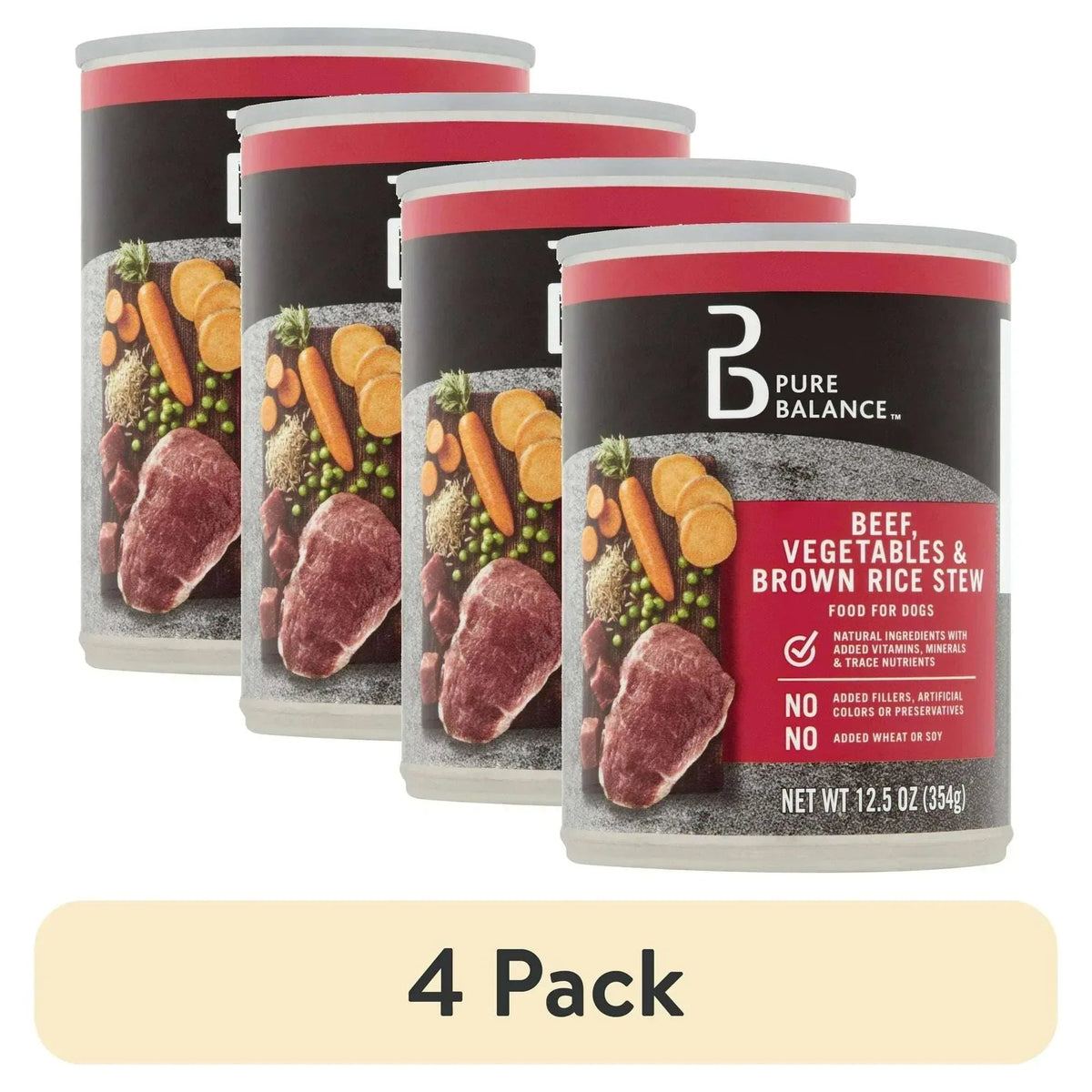 Pure Balance Beef, Vegetable & Brown Rice Flavor Stew Wet Dog Food for Adult, Grain-Free, 12.5 oz. Can