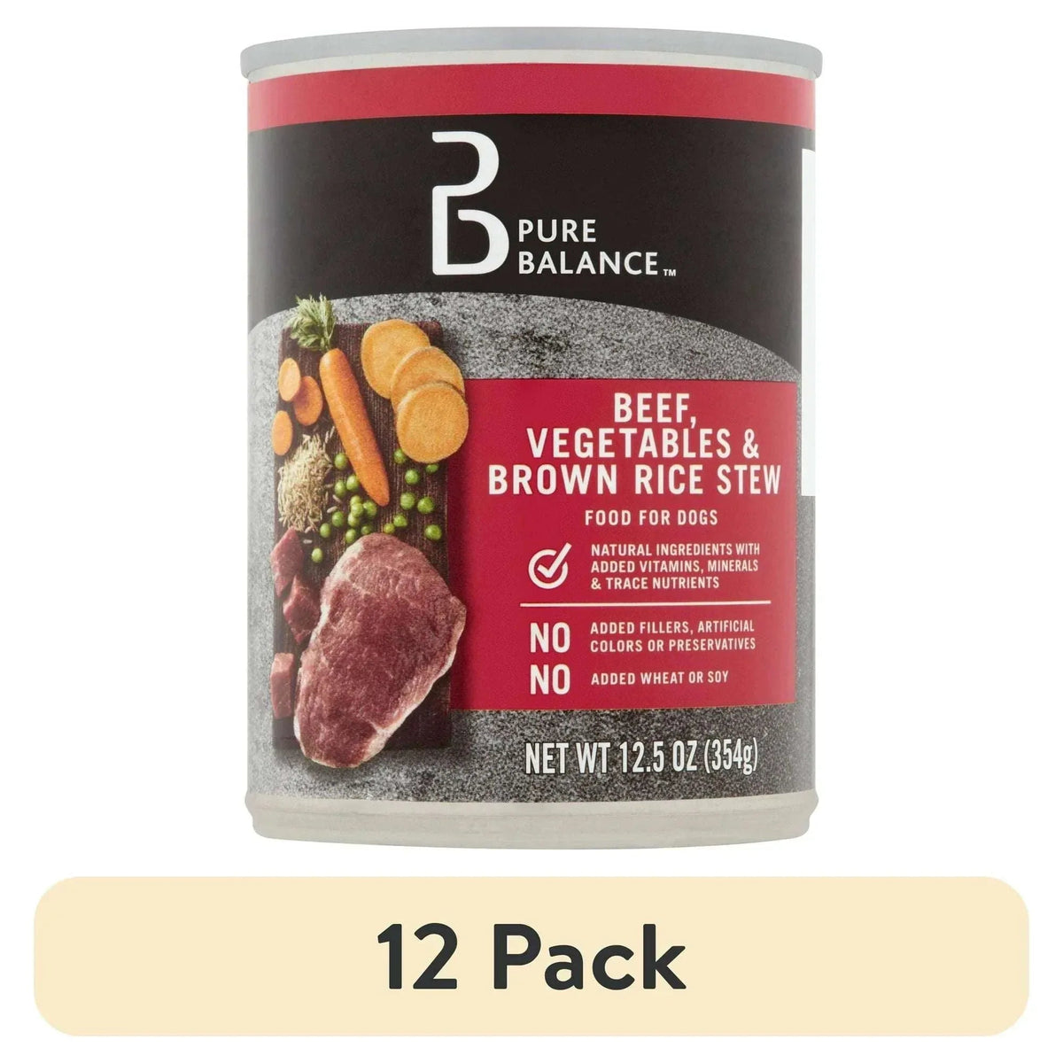 Pure Balance Beef, Vegetable & Brown Rice Flavor Stew Wet Dog Food for Adult, Grain-Free, 12.5 oz. Can