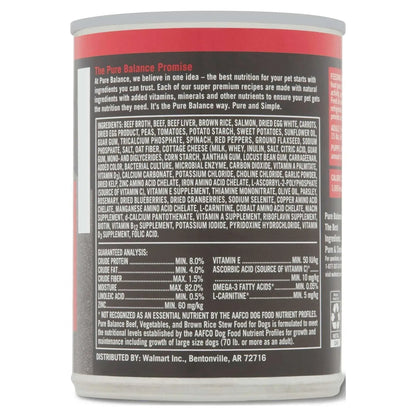 Pure Balance Beef, Vegetable & Brown Rice Flavor Stew Wet Dog Food for Adult, Grain-Free, 12.5 oz. Can