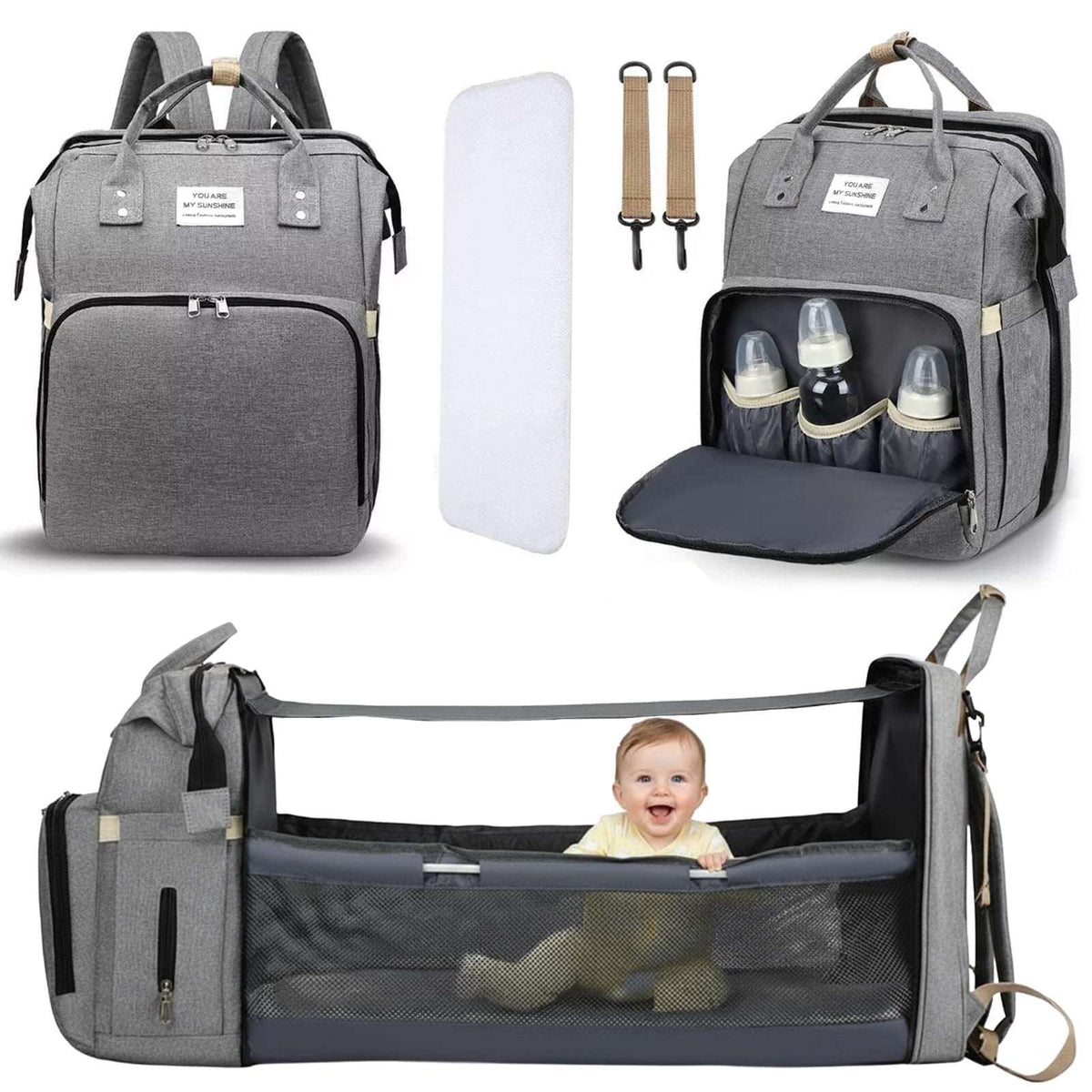 Waterproof Diaper Bag Backpack, Multifunctional Travel Nappy Bag with Changing Pad, Great for Moms and Dads, Baby Shower Gift (Black)