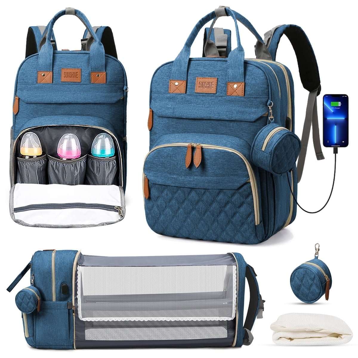 Expandable Diaper Bag Backpack, 35L Capacity, Waterproof, Unisex, Large for Twins, with Changing Pad, Ideal for Travel