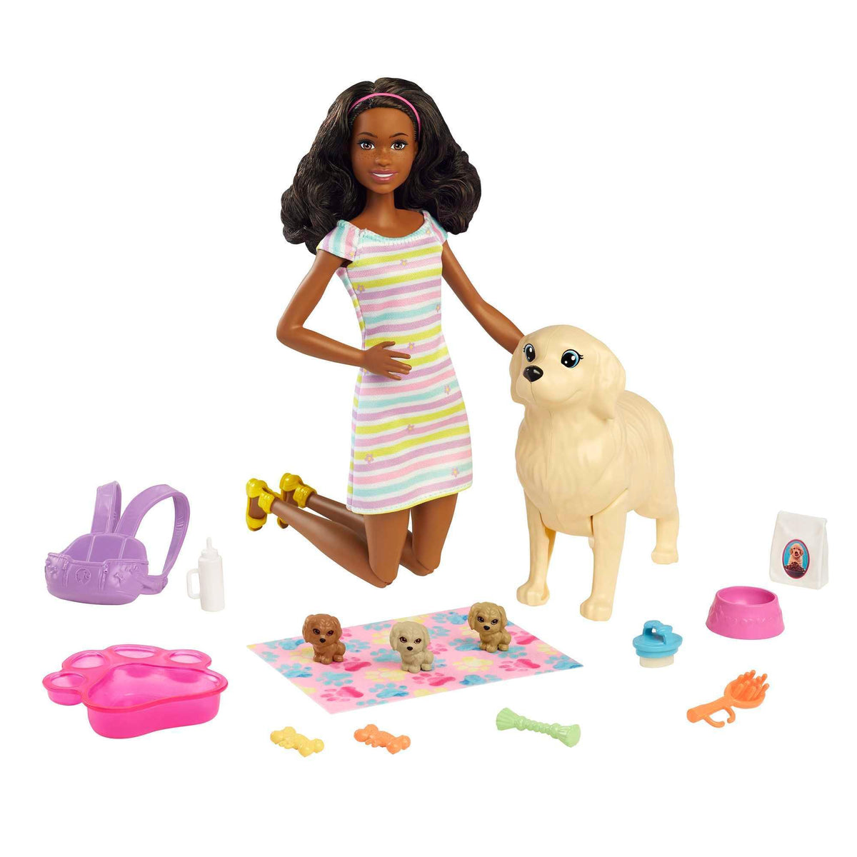 Barbie Doll & Newborn Pets Playset with Pregnant Mom Dog, Color-Change Puppies & Accessories, Blonde