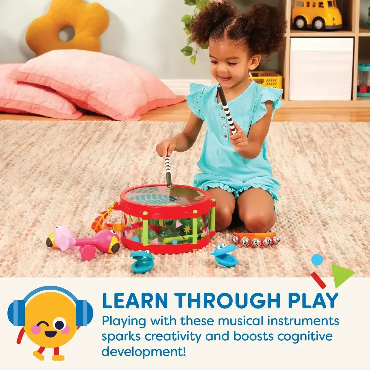 Battat Animal Jamboree Toy Drum and 4 Musical Instruments, Toddler and Preschool Toys