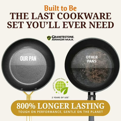 GraniteStone Armor Max 12 Inch Nonstick Frying Pan, 8x Longer Lasting Non Stick Hard Anodized Aluminum Frying Pan, Easy Clean, Oven Safe, Electric Stovetop Compatible