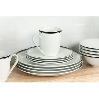 10 Strawberry Street Simply Coupe 16-Piece Ceramic Dinnerware Set, Black