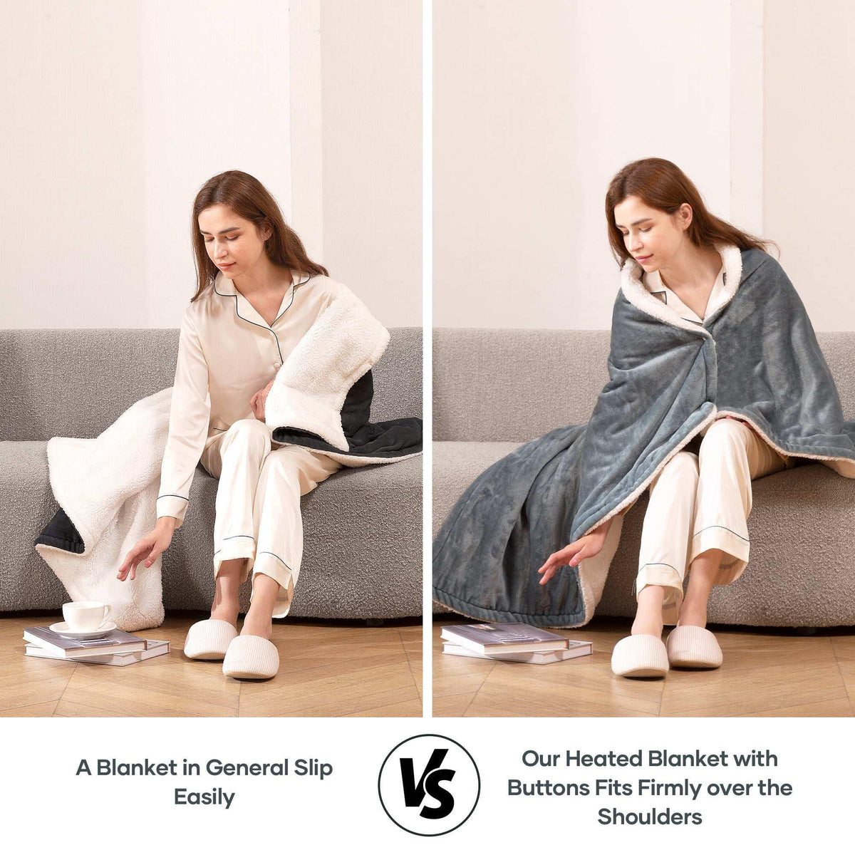 MaxKare 50" x 60" Electric Throw Blanket with 6 Heating Levels & 1-5H Auto-off, Machine Washable Flannel & Sherpa, Gray & White