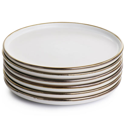Elama Arthur 6 Piece Stoneware Salad Plate Set in Matt White with Gold Rim