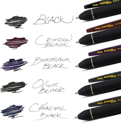 Pentel EnerGel Kuro Gel Pen, Shades of Black, 0.7mmtip, Assorted black ink, 5 pens