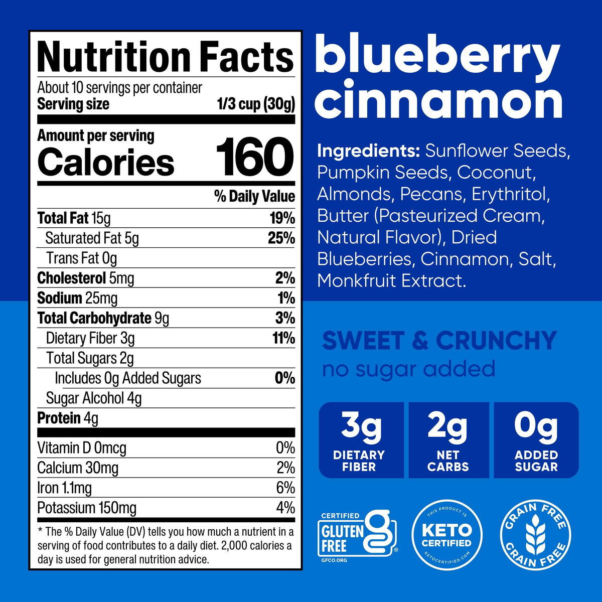 NuTrail Nut Granola Cereal, Blueberry Cinnamon, No Sugar Added, Keto, Gluten Free, 11 oz. 1 Count
