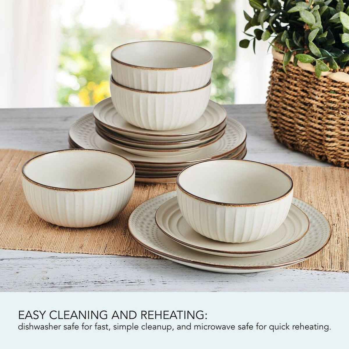 Pfaltzgraff Janelle 12 Piece Stoneware Dinnerware Set Beige