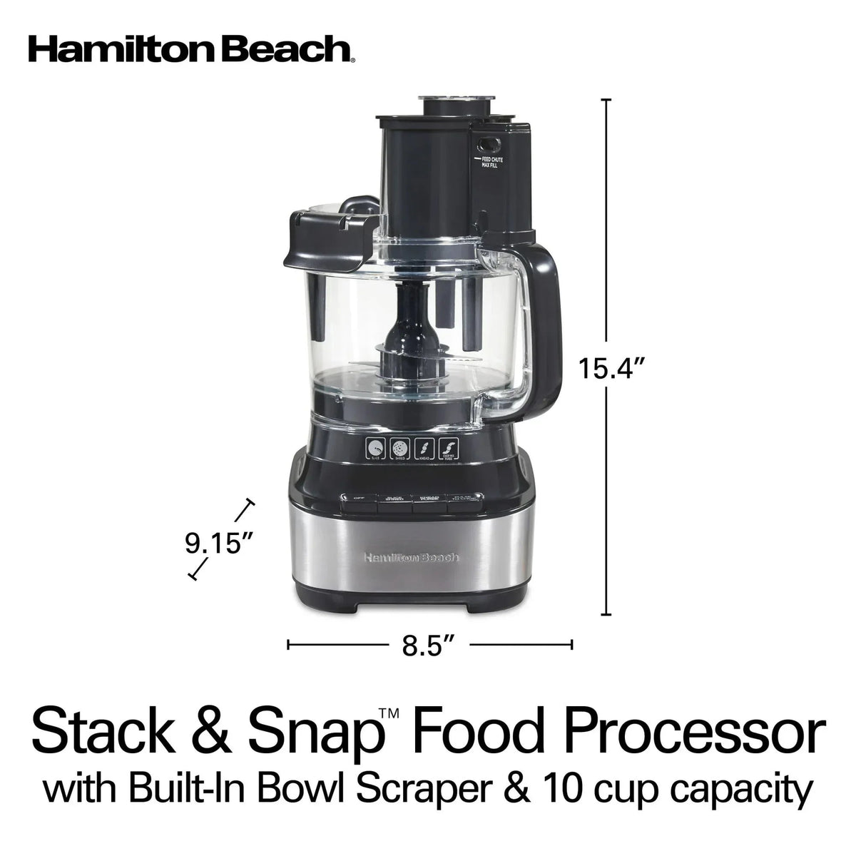 Hamilton Beach 10 Cup Food Processor and Chopper with Stack & Snap Design, Extra Large Chute and Bowl Scraper, Black