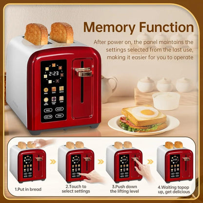 SEEDEEM Toaster 2 Slice, Touch Control Stainless Toaster LCD Display, 50% Faster Heating Speed, 1.4'' Wide Slots, More Timer Functions, Removable Crumb Tray, 1350W, Dark Metallic
