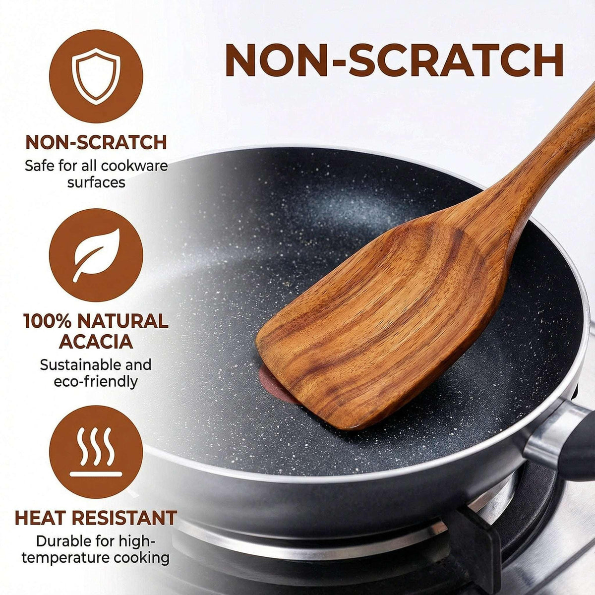 TEAFIRST 9 Pcs Wooden Utensils for Cooking Wooden Utensils for Kitchen, Heat Resistant, Non-Stick