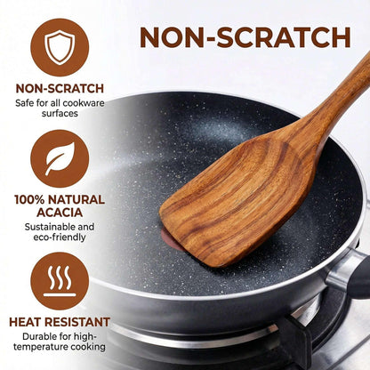 TEAFIRST 9 Pcs Wooden Utensils for Cooking Wooden Utensils for Kitchen, Heat Resistant, Non-Stick