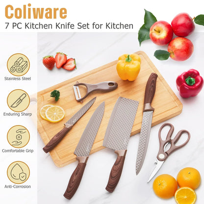 Joyfair Kitchen Knife Set, 7 Pcs Stainless Steel White Knives Block Set for Chef, Super Sharp Professional Knife Set with Universal Knife Block for Home Restaurant, Non-Stick & Anti-Rust