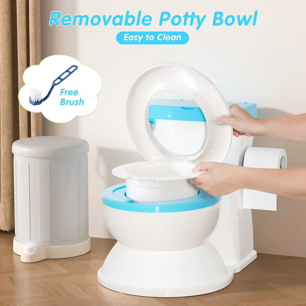 2-in-1 Toddler Potty Training Toilet with Flushing Sound,Blue – Detachable Seat for Boys & Girls, Wipes & Toilet Paper Storage, Easy Clean