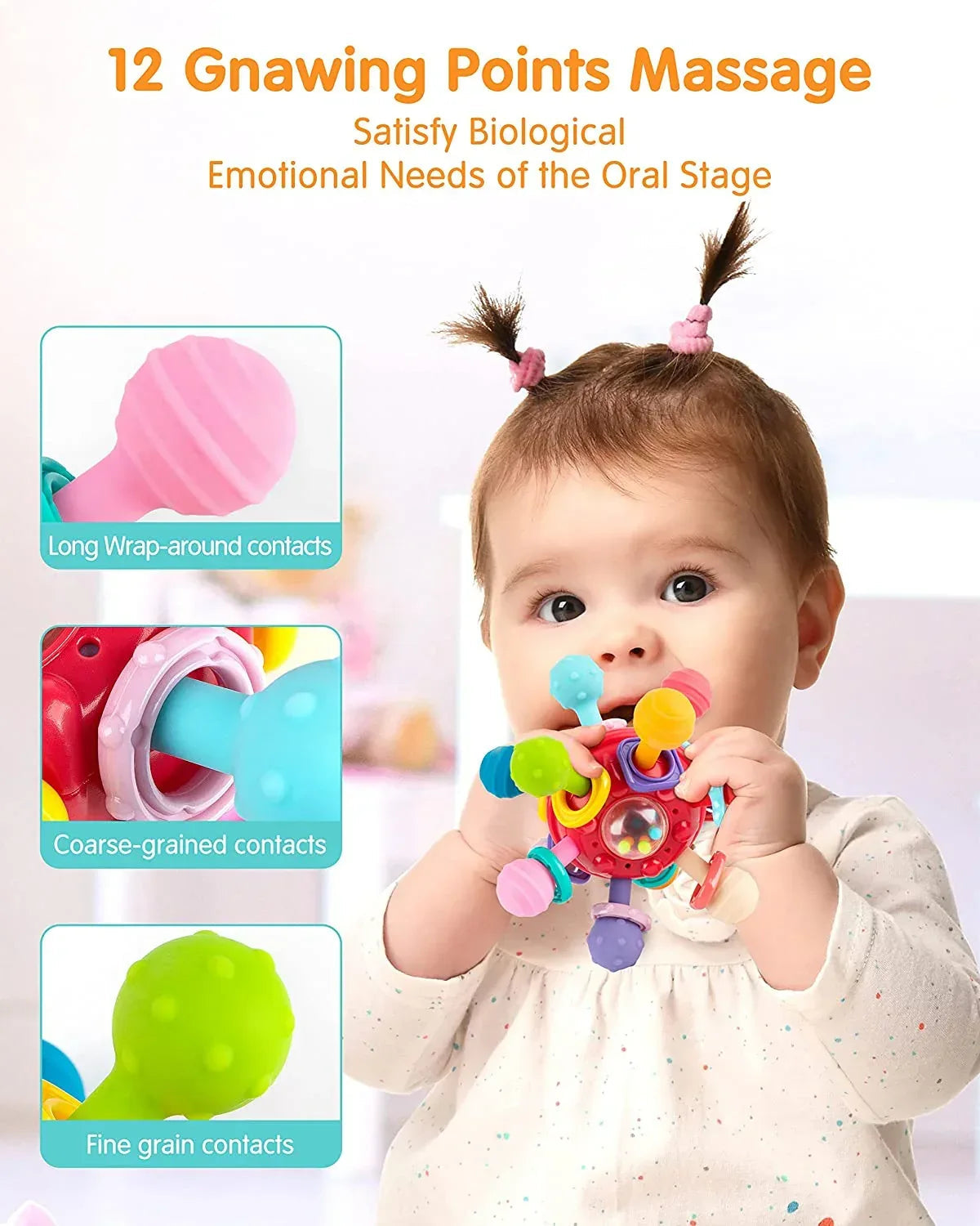 Vanmor Baby Toys Sensory Teething Balls, Baby Teething Toys for Babies 6-12 Months, Baby Teether Rattle Chew Toys, Grasping Activities Infant Toys for 12-18 Months Baby Girl Boys Gift (Red)