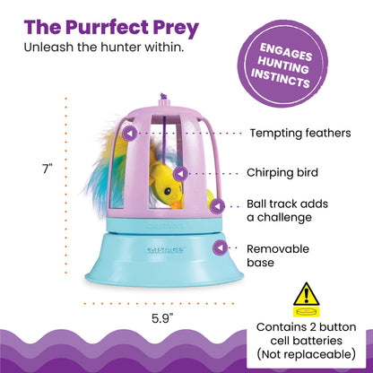 Catstages 2-in-1 Chirping Bird Interactive Cat Toy – Touch-Activated Toy with Sound and Ball Track Fun, Standalone Toy or Track Add-On, Purple