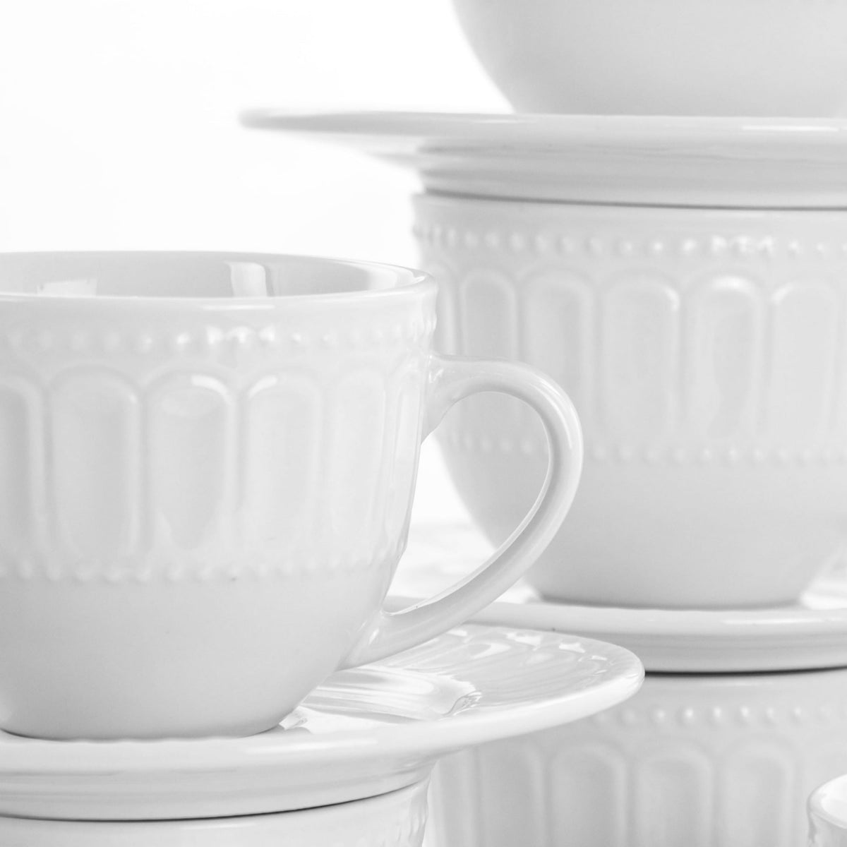 Elama White Solid Print Ceramic Mug Set of 6