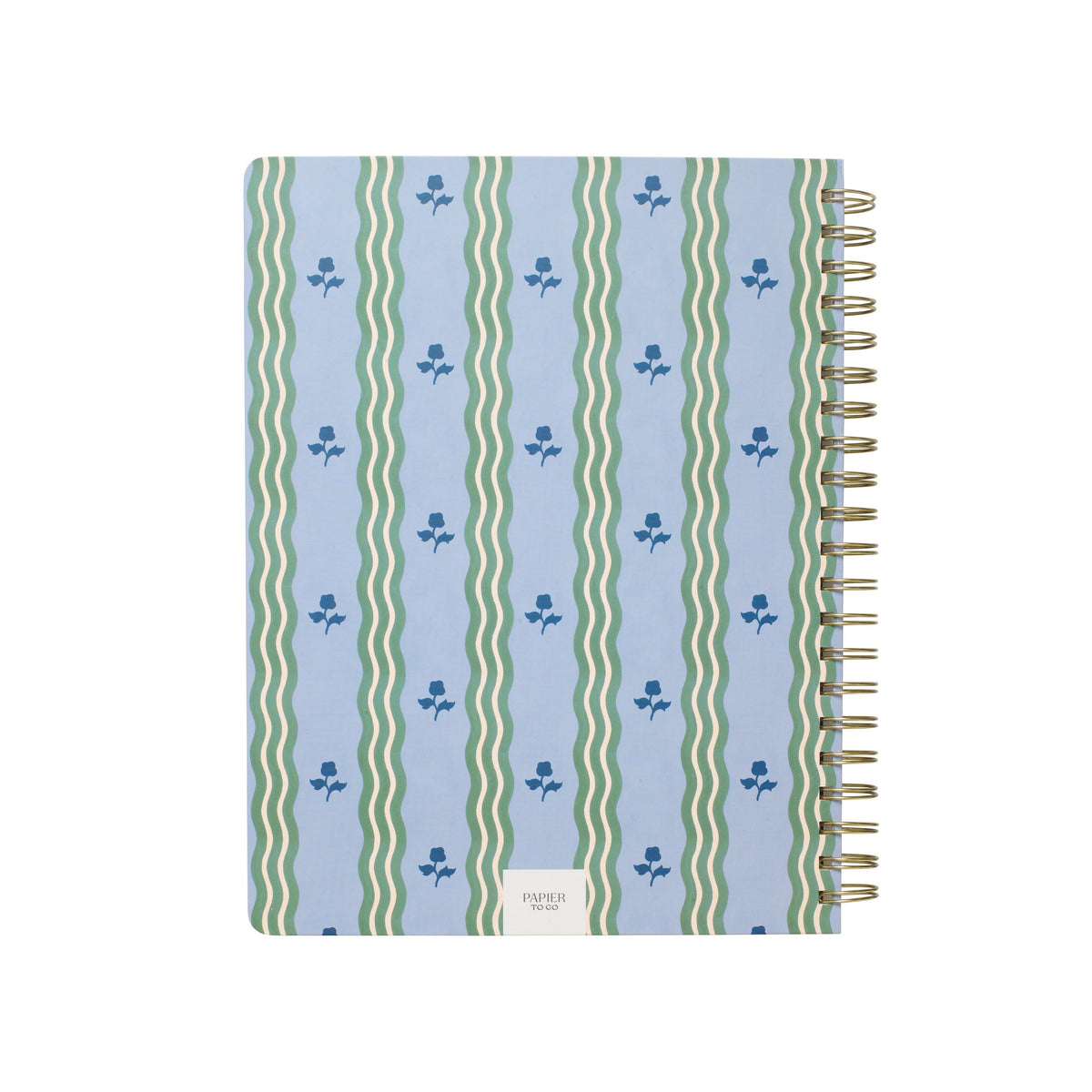 Papier To Go, College Ruled, Lined Notebook, Spiral, Hardcover, B5 Size - 7.1x 10", Stripe and Floral Print - Ric Rac, Blue