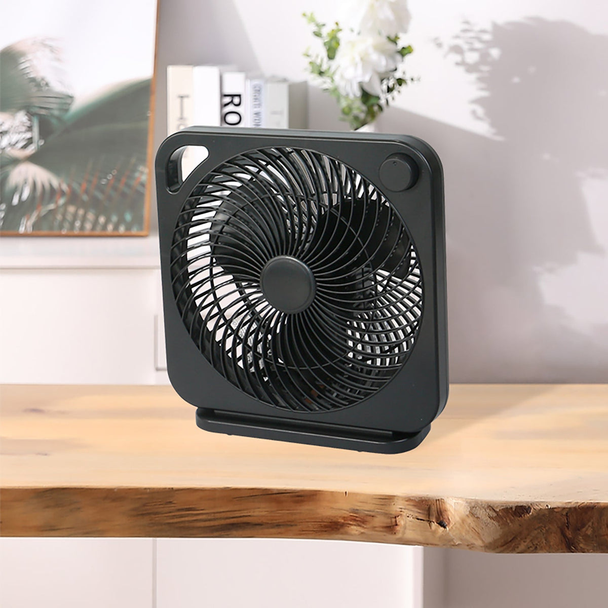 Mainstays New 9-inch Box Indoor Comfort Personal AC Electric Fan, 3 Speeds, Black