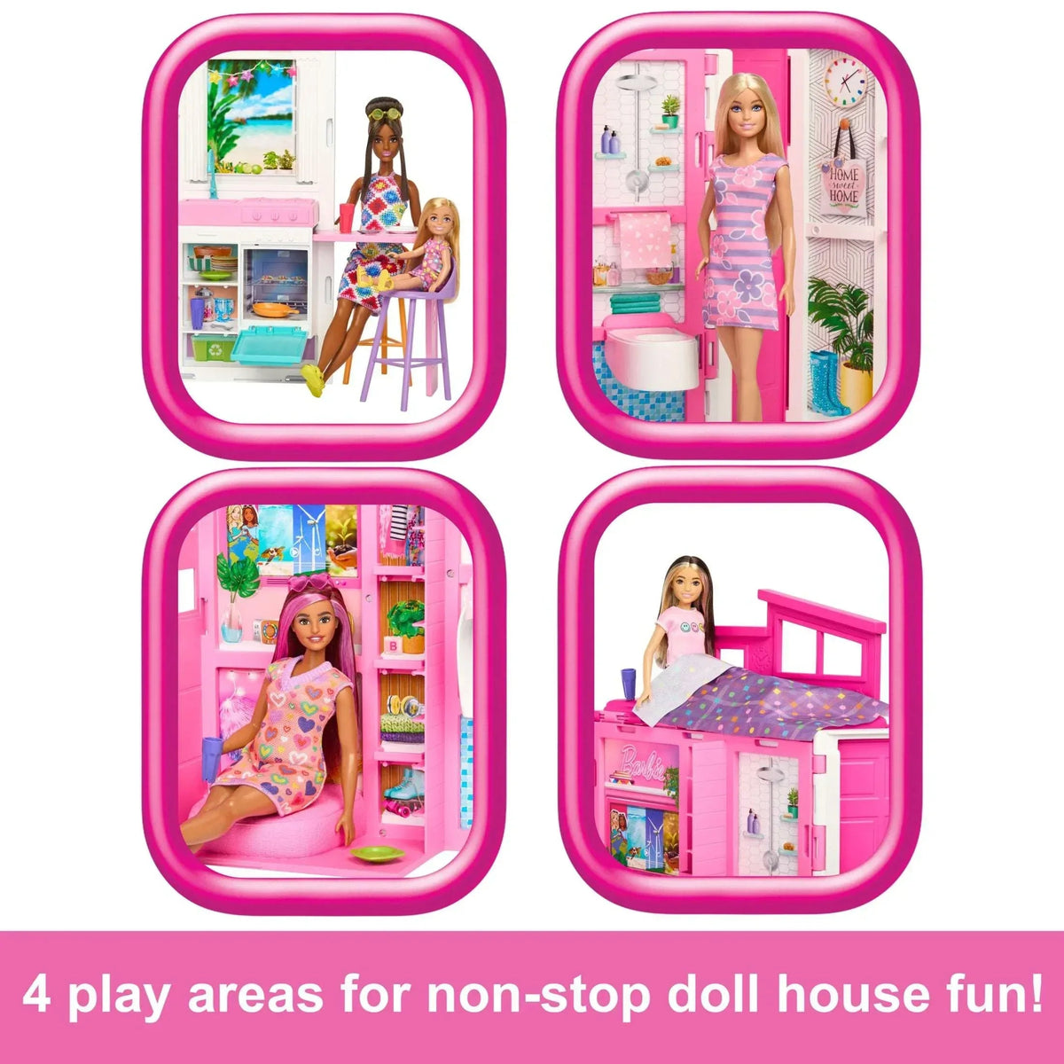 Barbie Getaway House, Doll House Playset with 4 Play Areas, 2 Chairs, 360-Play & Accessories