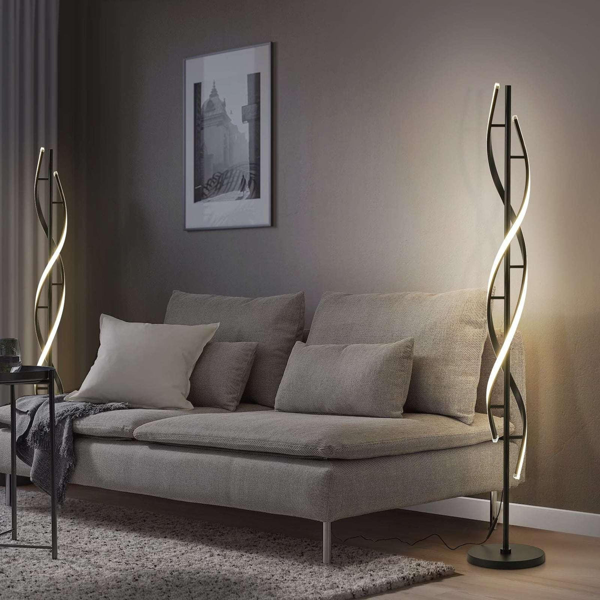 LED Spiral Floor Lamp 60 Inch Modern Floor Lamps Dimmable Black Standing Lamp 34W Contemporary Floor Lamps for Living Room Bedroom Kitchen Office