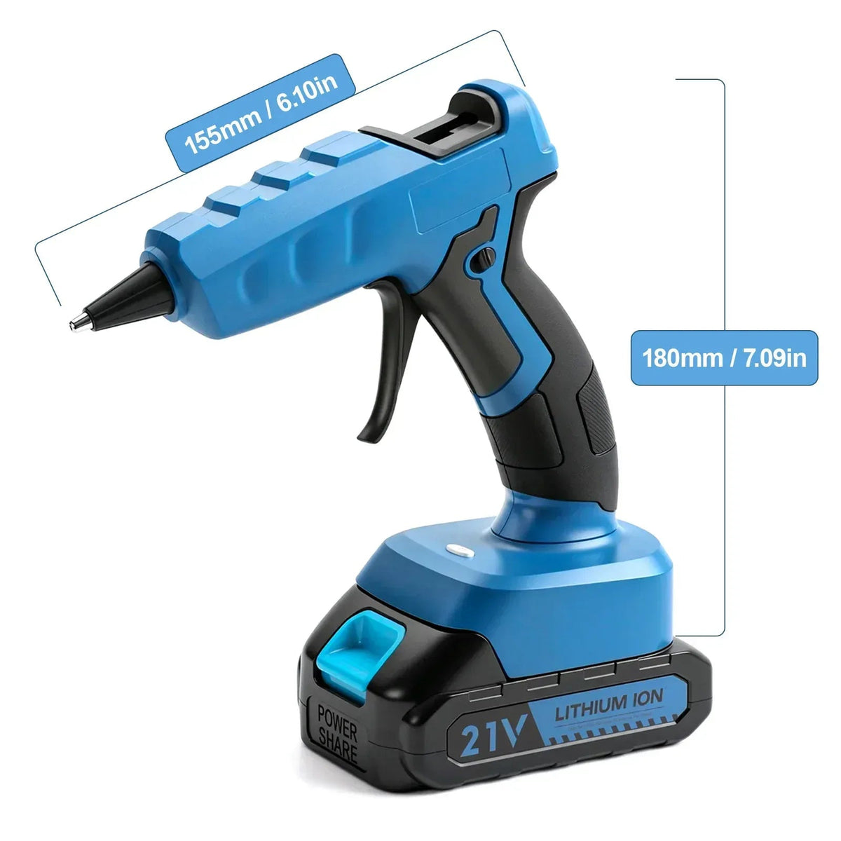 Cordless Hot Glue Gun with 2.0Ah Battery Charger and 30pcs Full Size Glue Sticks 100W Power Melt Glue Gun for DIY Festival Decor and Gifts, Blue