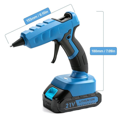 Cordless Hot Glue Gun with 2.0Ah Battery Charger and 30pcs Full Size Glue Sticks 100W Power Melt Glue Gun for DIY Festival Decor and Gifts, Blue