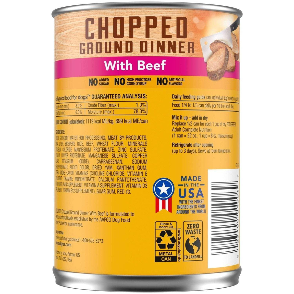 Pedigree Chopped Ground Dinner With Beef Adult Soft Wet Dog Food, (12) 22 oz Cans