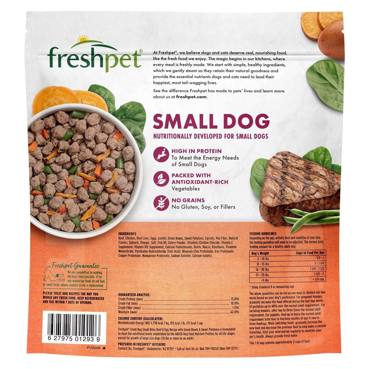 Freshpet Fresh Dog Food, Small Dog Beef & Egg Recipe, Small Bites Freshly Roasted Meals, 1 lb.