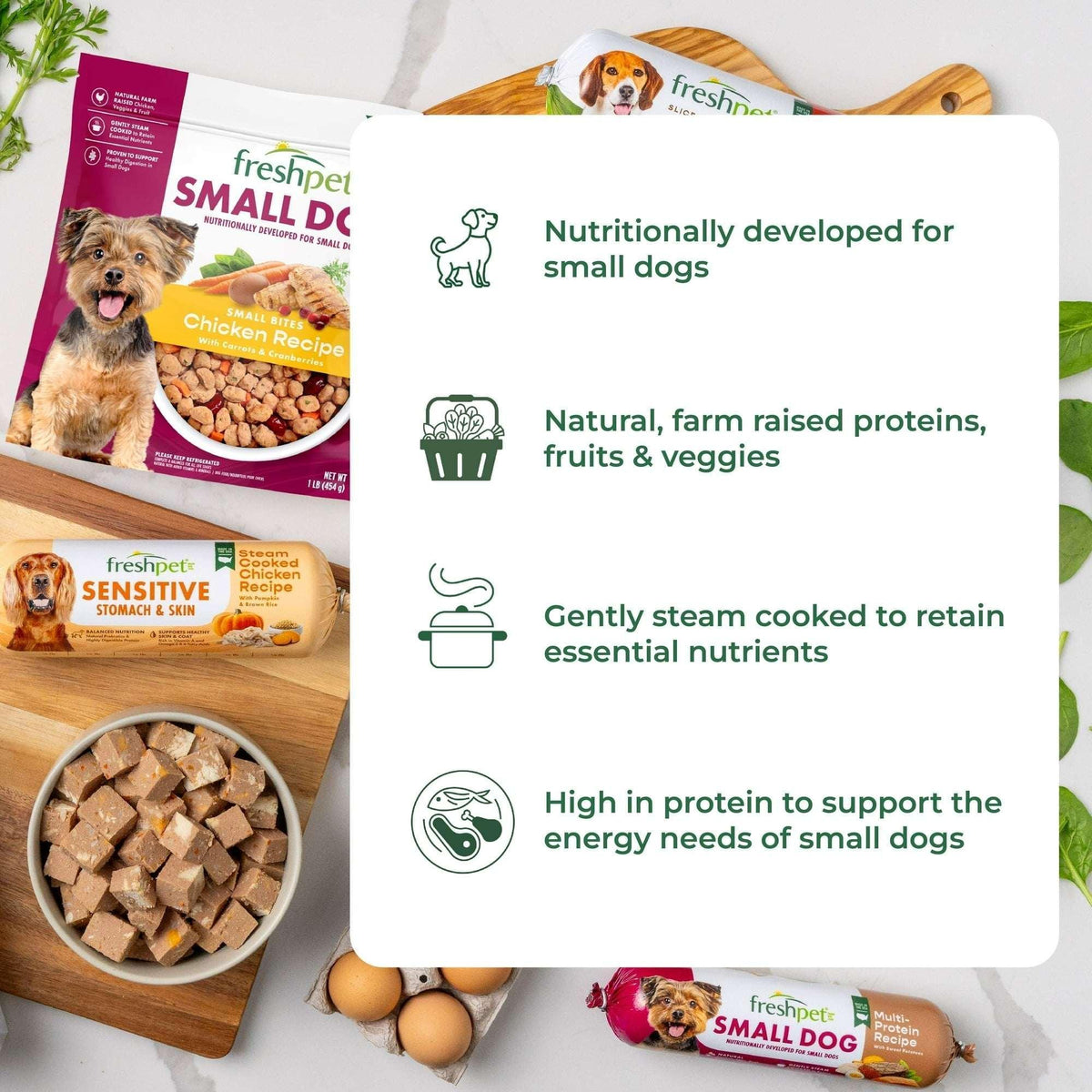 Freshpet Fresh Dog Food, Small Dog Beef & Egg Recipe, Small Bites Freshly Roasted Meals, 1 lb.