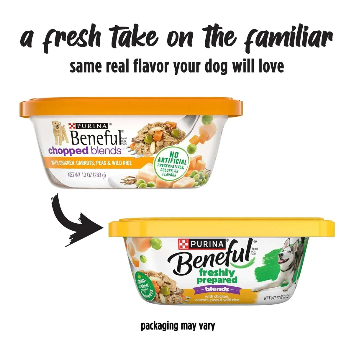 (6 pack) Purina Beneful Freshly Prepared Blends Wet Dog Food with Chicken, Carrots, Peas, and Wild Rice, 10 oz Tub